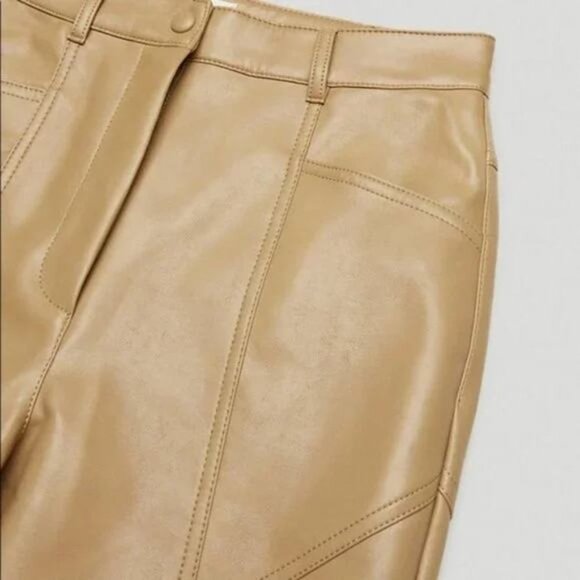 WILFRED Aritzia Rebel High Waisted Slim-Fit Vegan Leather Pants Sz 0 Tawny - Picture 3 of 10
